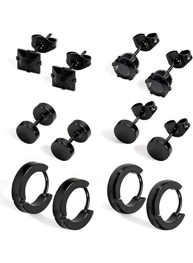 Happy D 6 Pairs Stainless Steel CZ Stud Earrings for Men Women Black Earrings Huggie Small Hoop Earrings Ear Piercing Jewelry for Men - Image 5