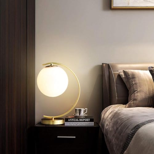 KCO Lighting Mid-Century Bedside Table Lamp Modern Glass Ball Desk Lamp Gold Reading Lamp Moon Shape Metal Table Light for Bedroom Living Room Office - Image 5