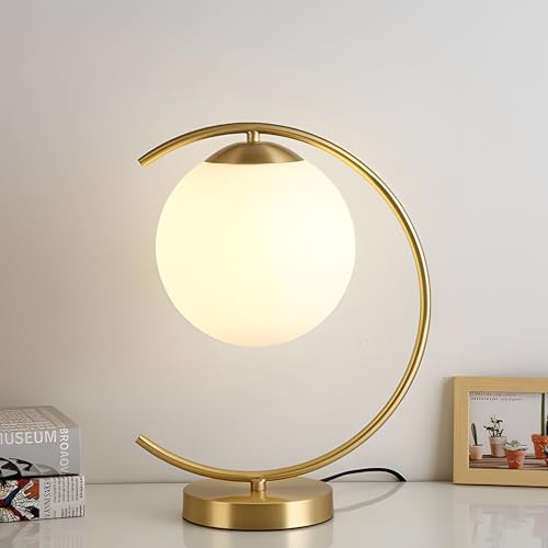 KCO Lighting Mid-Century Bedside Table Lamp Modern Glass Ball Desk Lamp Gold Reading Lamp Moon Shape Metal Table Light for Bedroom Living Room Office - Image 3