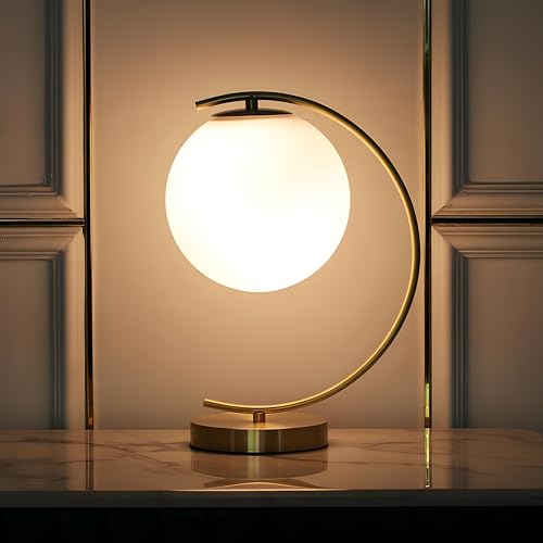 KCO Lighting Mid-Century Bedside Table Lamp Modern Glass Ball Desk Lamp Gold Reading Lamp Moon Shape Metal Table Light for Bedroom Living Room Office - Image 4