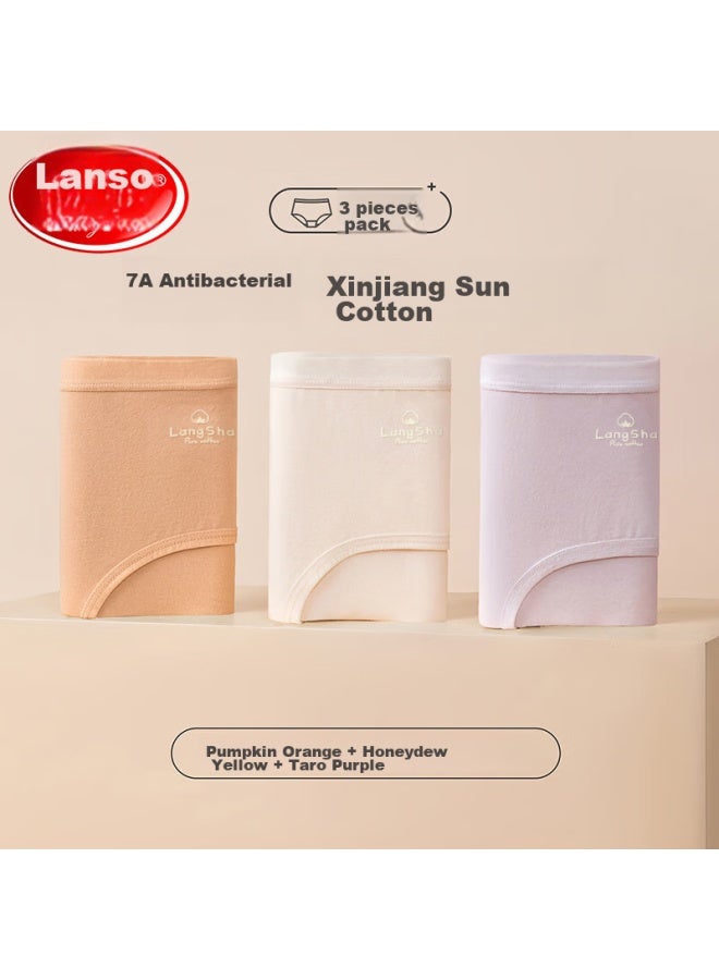 LANG SHA Langsha Women's Underwear, Pure Cotton, Antibacterial Crotch, Class A, Baby Cotton, 7a Grade Antibacterial, Mid-rise, Women's Triangle Panties, Underpants, 3-pack  - Image 1