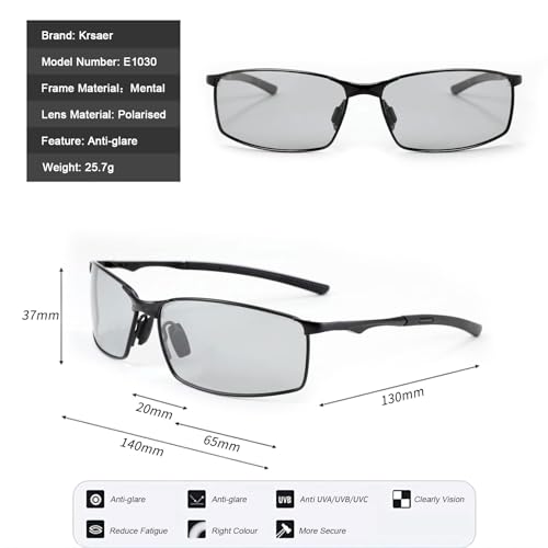 Karsaer Men's Polarised Sunglasses Driving Cycling Sports Glasses for Men Sunglasses for Men Stylish E1030, 65, Black - Image 2
