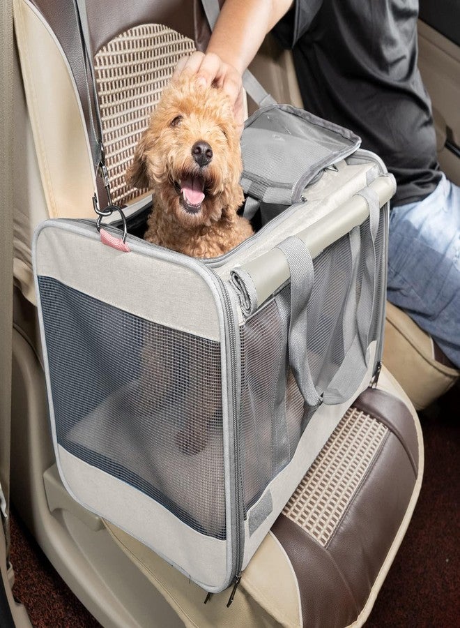 GAPZER Pet Carrier for Large Cat Soft-Sided Animal Traveling Bag for Medium Cat up to 20lbs / Washable Small Dog Puppy 10 lbs Crate Case with Privacy Curtains for Home Outdoor Travel Beige White - Image 5
