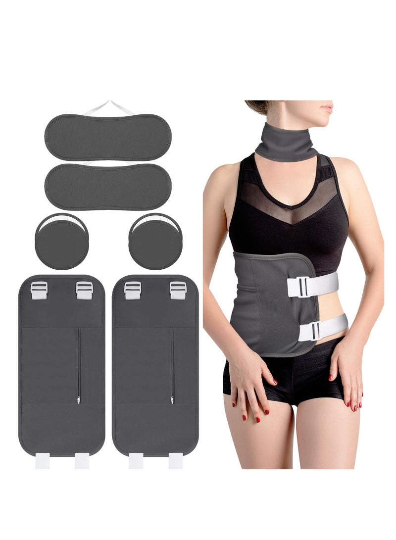 Zikra 8 Pcs Castor Oil Wrap Kit Reusable Castor Oil Pack for Chest, Neck and Liver, Include 2 Waist, 2 Neck and 4  Pads, Adjustable Compress with Storage Bag for Liver Stress (Gray) - Image 1
