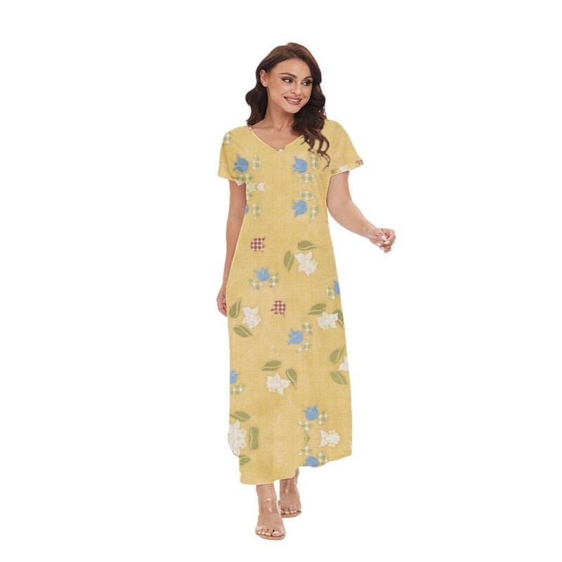 Floral Print V-Neck Lightweight Summer Maxi Dress - Image 2