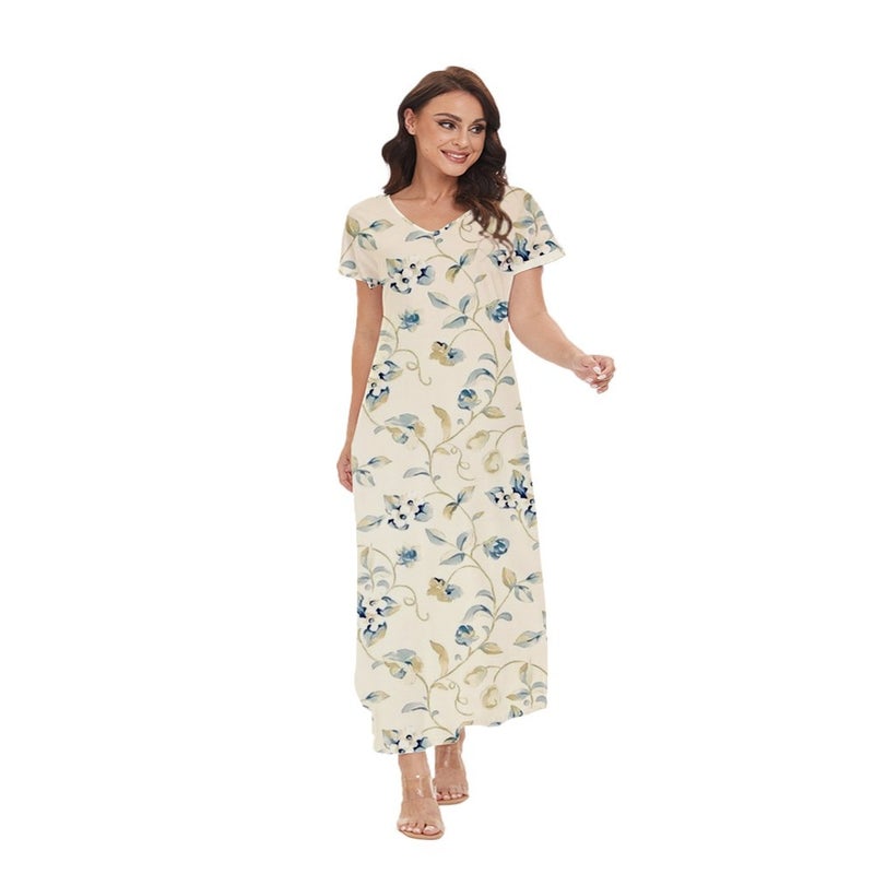 Floral Print V-Neck Lightweight Summer Maxi Dress - Image 5