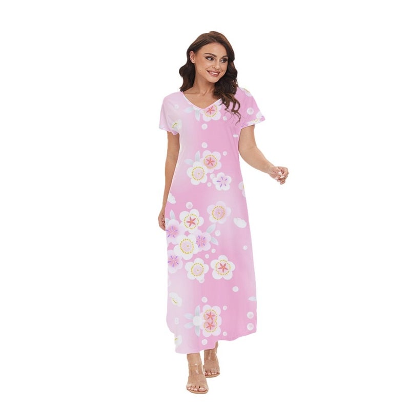 Floral Print V-Neck Lightweight Summer Maxi Dress - Image 1