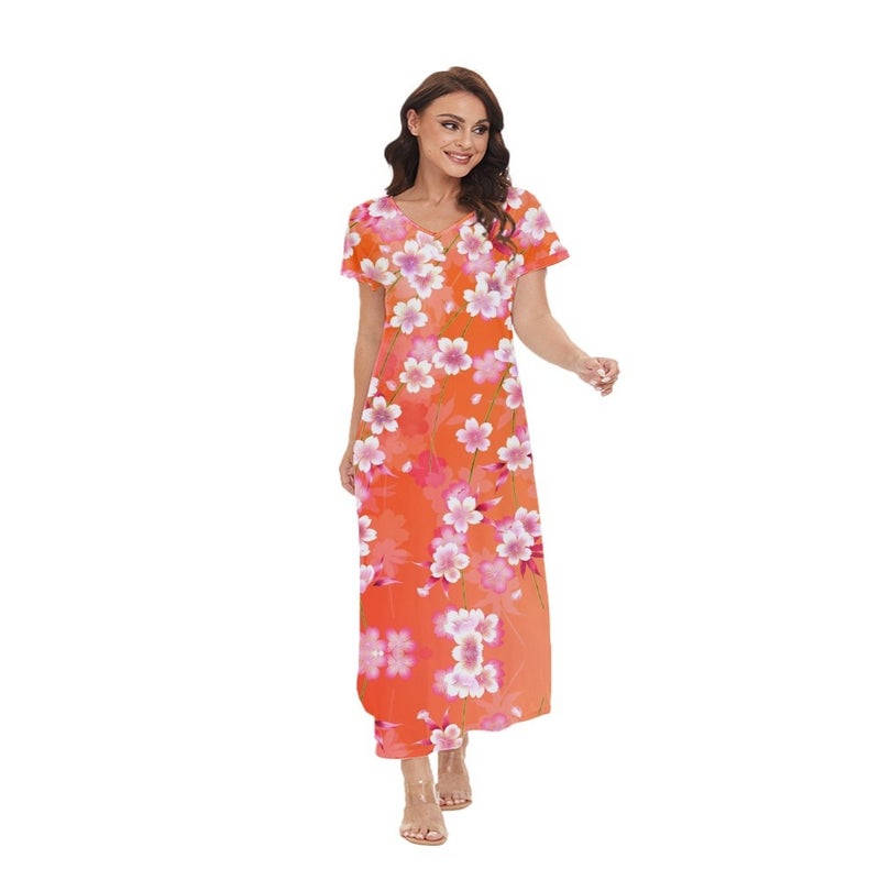 Floral Print V-Neck Lightweight Summer Maxi Dress - Image 4