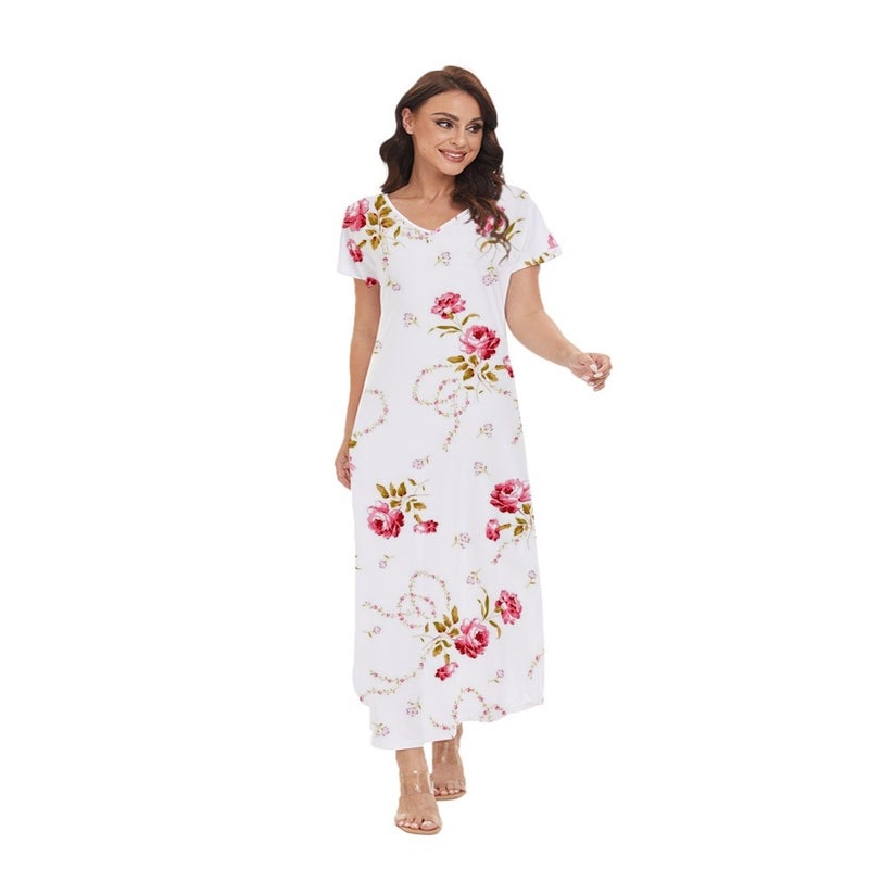 Floral Print V-Neck Lightweight Summer Maxi Dress - Image 3