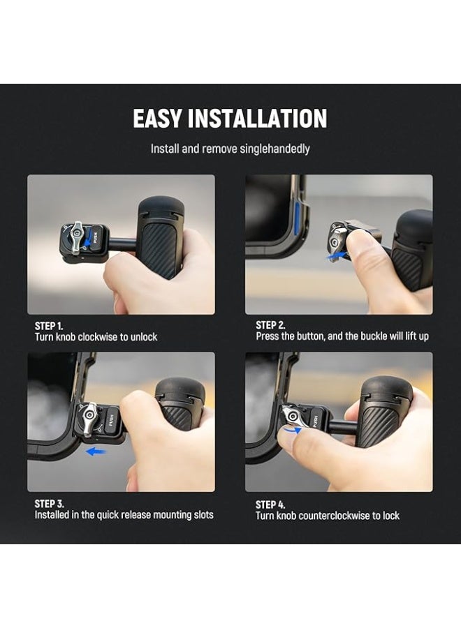 NEEWER Quick Release Side Handle for Phone Cage PA073 PA074 for iPhone 16 Pro/16 Pro Max, PA042 for Samsung S24 Ultra, with Covered Cold Shoe, Anti Off Pin, Silver Lock, PA045S - Image 4