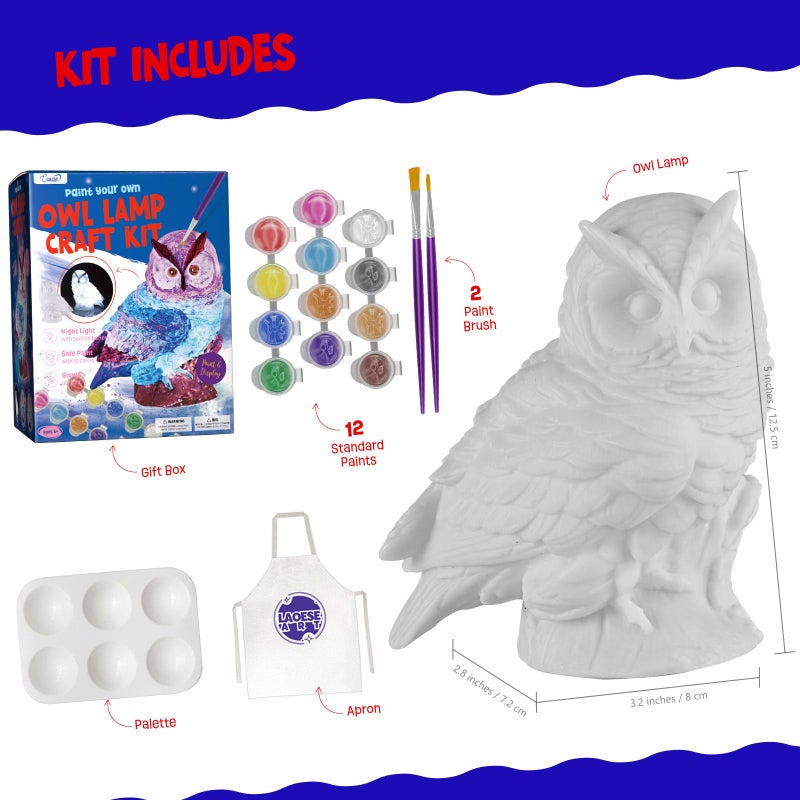 LAOESE Paint Your Own Owl Lamp Kit, Art Supplies Arts & Crafts Kit, Painting kit for Kids 6-12, Arts and Crafts for Kids Ages 8-12, Toys Girls Boy Birthday Gift Ages 3 4 5 6 7 8 9 10 11 12+ - Image 3