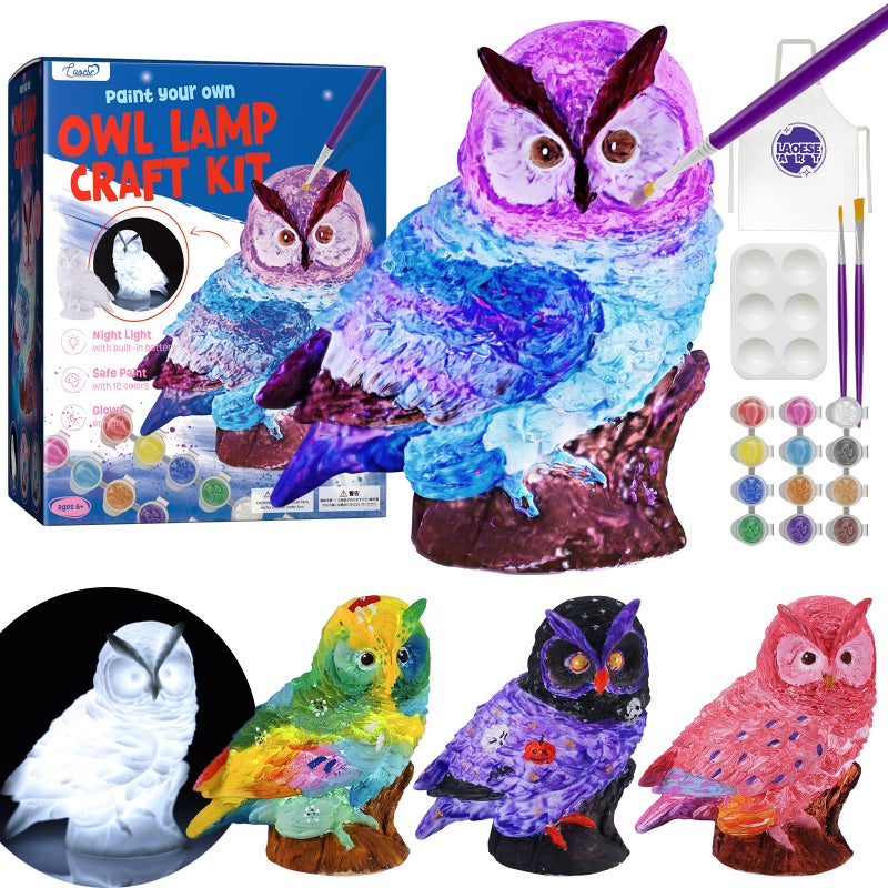 LAOESE Paint Your Own Owl Lamp Kit, Art Supplies Arts & Crafts Kit, Painting kit for Kids 6-12, Arts and Crafts for Kids Ages 8-12, Toys Girls Boy Birthday Gift Ages 3 4 5 6 7 8 9 10 11 12+ - Image 1