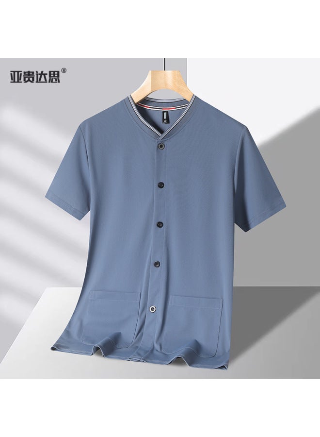 Ice Silk Cardigan Short-sleeved T-shirt Men's Summer Thin Breathable Outdoor Sun Protection Quick-drying Clothes Air Conditioning Clothes Casual Top