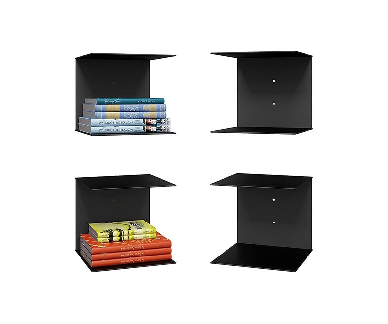 LEVON Metal Book Shelves Wall Mounted Floating Shelves Set Of 2, Picture Shelving Ledge For Kitchen, Living Room, Bedroom, Office (Medium), Black - Image 1
