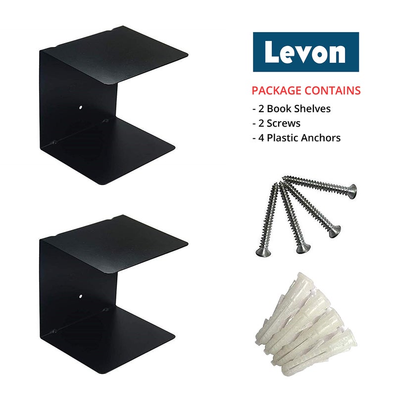 LEVON Metal Book Shelves Wall Mounted Floating Shelves Set Of 2, Picture Shelving Ledge For Kitchen, Living Room, Bedroom, Office (Medium), Black - Image 2