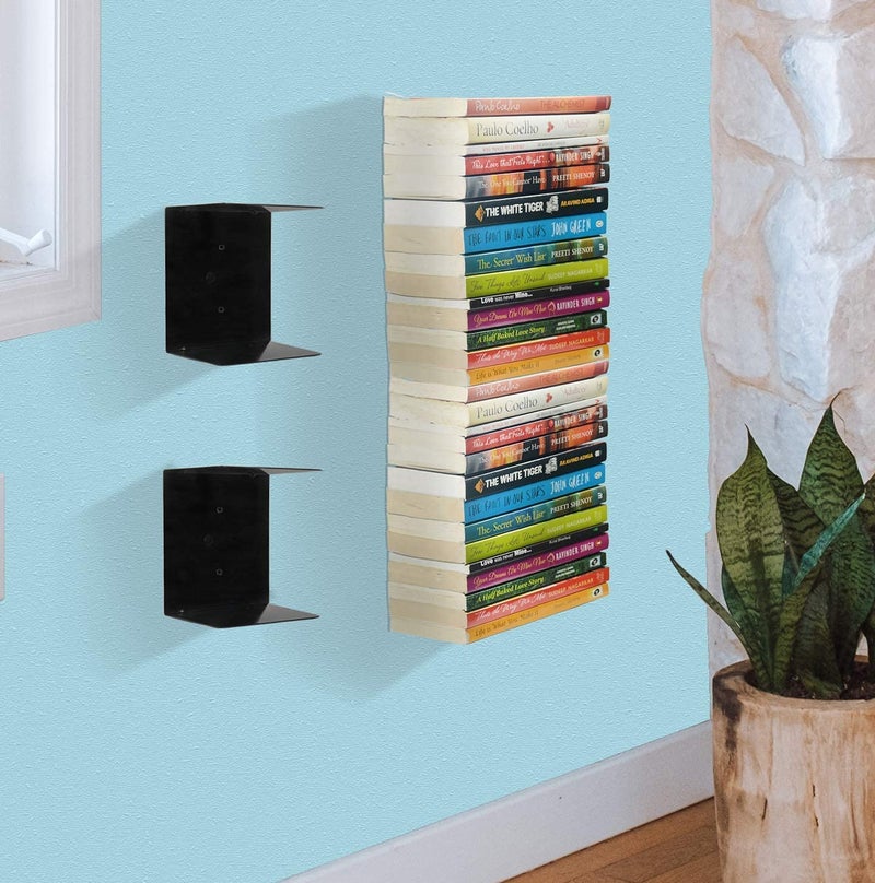 LEVON Metal Book Shelves Wall Mounted Floating Shelves Set Of 2, Picture Shelving Ledge For Kitchen, Living Room, Bedroom, Office (Medium), Black - Image 3