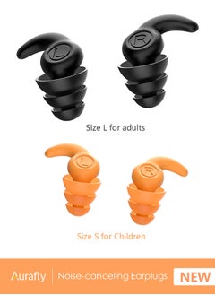 Aurafly 2 Pairs Soundproof Earplugs, Ear Plugs for Sleeping, Reusable Silent Anti-Noise Dormitory Nap, with 40dB Highest NRR Airplanes Swimming Concerts Travel(black+orange color)  - Image 1