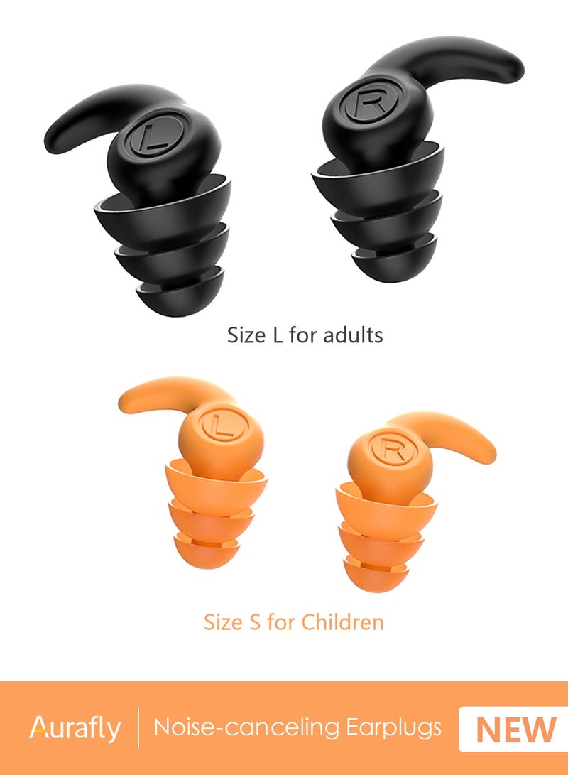 Aurafly 2 Pairs Soundproof Earplugs, Ear Plugs for Sleeping, Reusable Silent Anti-Noise Dormitory Nap, with 40dB Highest NRR Airplanes Swimming Concerts Travel(black+orange color) - Image 1