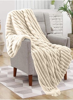 PACHA HOME Fur Throw 2 layers 130x170, Perfect match for cold days on the couch - Color: Cream.  - Image 1