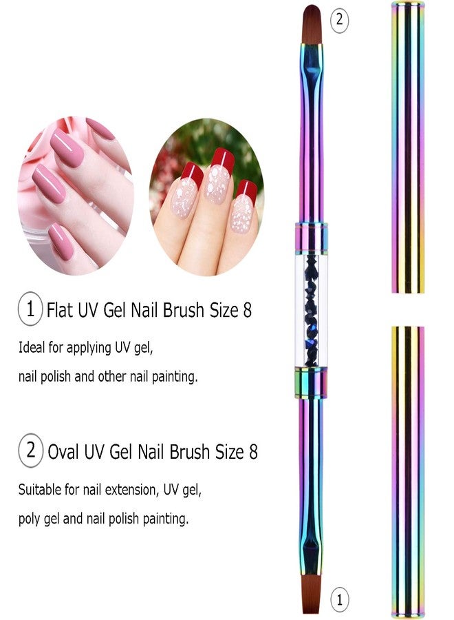 Ycyan 2Pcs Dual-ended Nail Design Brushes Rhinestone Handle UV Gel Nail Brush Set Professional Nail Art Tools Rainbow - Image 3