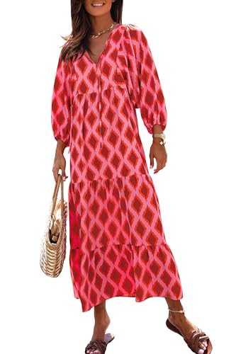 miduo Womens Maxi Dress Fashion V Neck Summer Short Sleeve Floral Beach Bohemian Maxi Long Dresses Holiday Vacation XL - Image 1