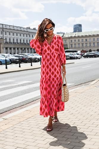 miduo Womens Maxi Dress Fashion V Neck Summer Short Sleeve Floral Beach Bohemian Maxi Long Dresses Holiday Vacation XL - Image 4