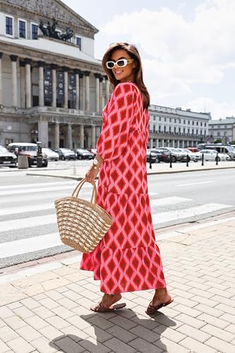 miduo Womens Maxi Dress Fashion V Neck Summer Short Sleeve Floral Beach Bohemian Maxi Long Dresses Holiday Vacation XL - Image 5