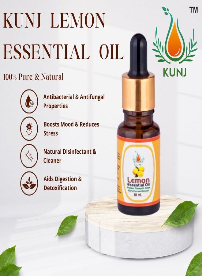 KUNJ Lemon Essential Oil (Citrus limon) 10ML - 100% Pure & Natural, Undiluted, Steam Distilled - Therapeutic Grade Oil for Skin Care, Hair, Scalp & Aromatherapy - Image 2