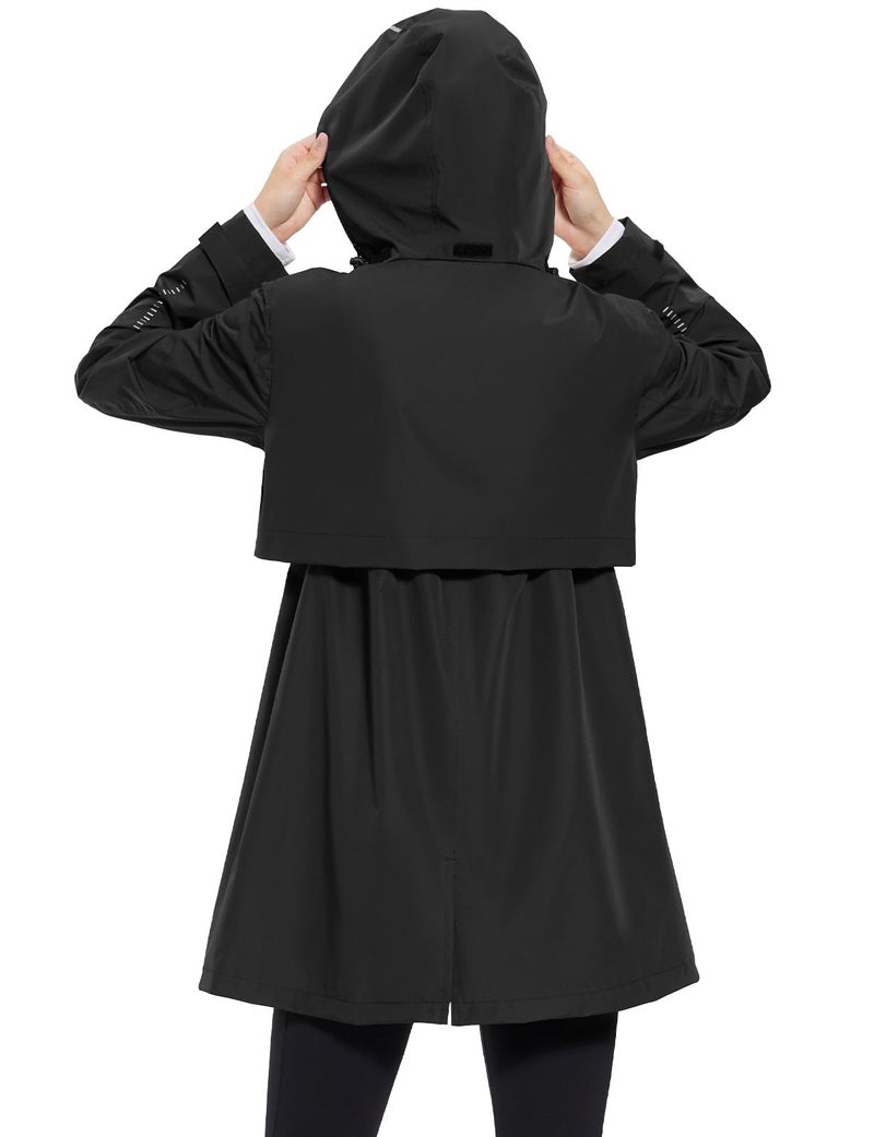baleaf Women's Long Rain Coat Packable Waterproof Windbreaker Lightweight Cycling Jacket with Hood Black M - Image 2