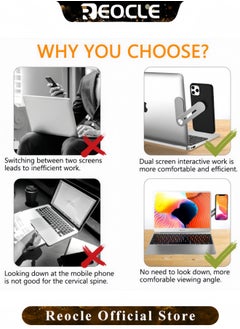 REOCLE Laptop Phone Holder Computer Monitor Expansion Bracket Laptop & Desktop Monitor Side Mount Phone Holder Slim Portable Foldable Smartphone Stand Compatible with Any Phone  - Image 2