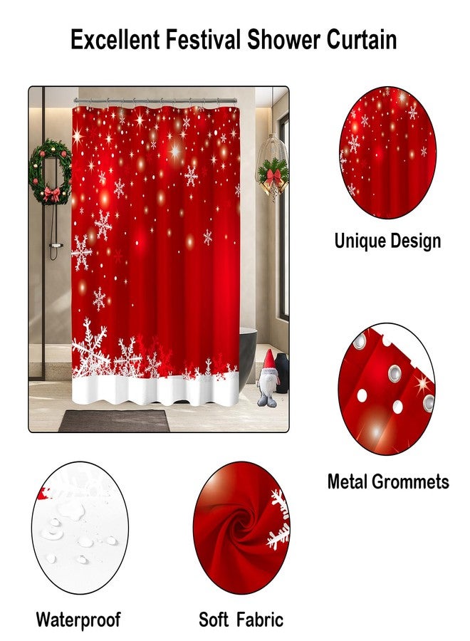 YOSTEV Christmas Shower Curtain, Red Christmas Snowflakes Shower Curtains for Bathroom Decor, Red Winter Holiday Shower Curtain, Xmas Funny Glitter Sparkle Fabric Cloth Bath Curtain, 72x72 Inch - Image 3