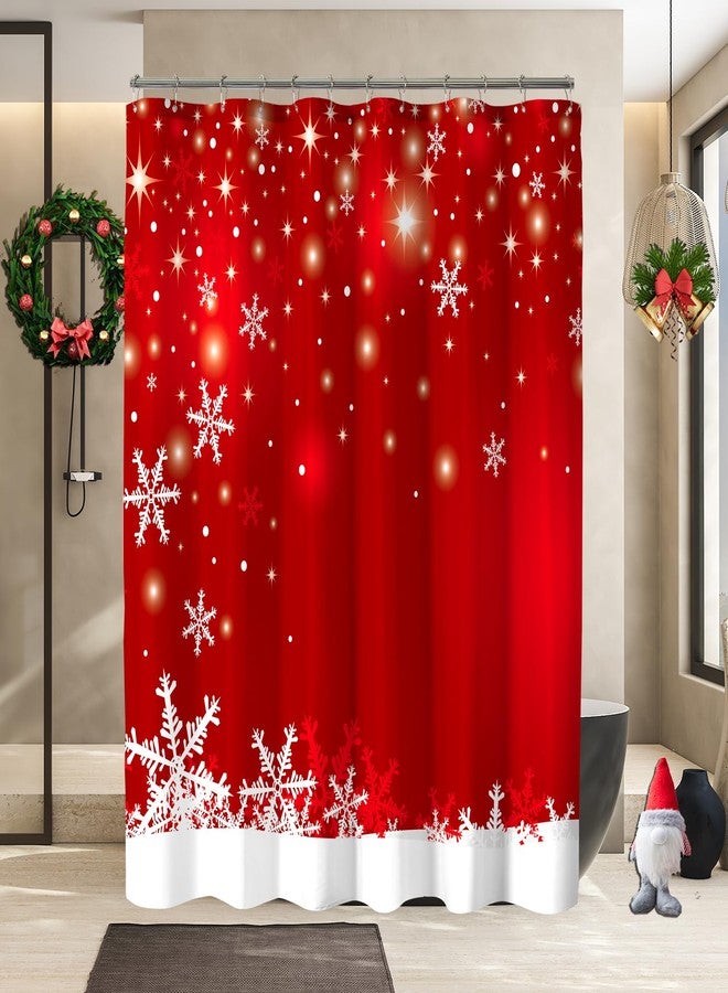 YOSTEV Christmas Shower Curtain, Red Christmas Snowflakes Shower Curtains for Bathroom Decor, Red Winter Holiday Shower Curtain, Xmas Funny Glitter Sparkle Fabric Cloth Bath Curtain, 72x72 Inch - Image 2