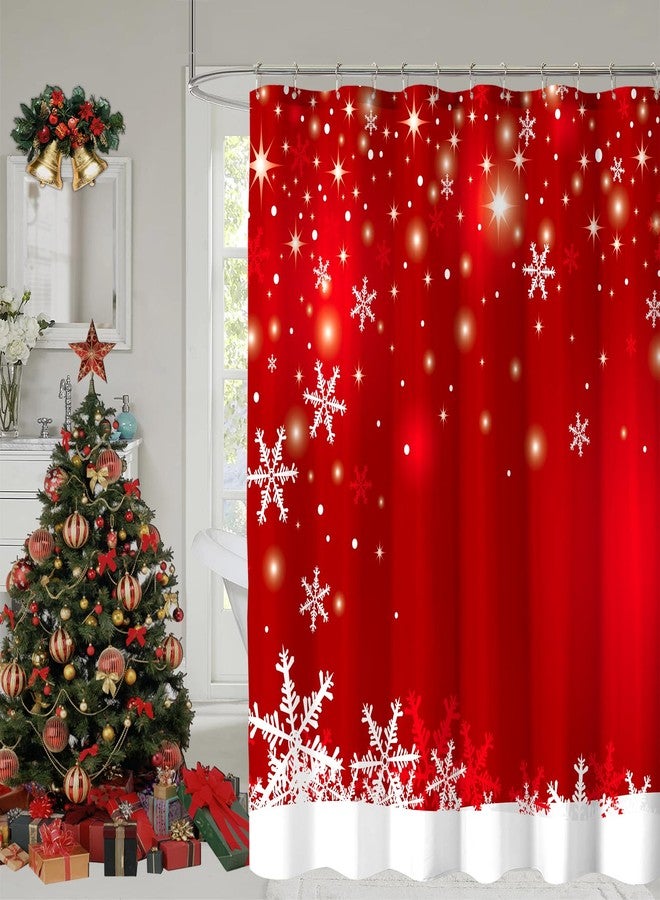 YOSTEV Christmas Shower Curtain, Red Christmas Snowflakes Shower Curtains for Bathroom Decor, Red Winter Holiday Shower Curtain, Xmas Funny Glitter Sparkle Fabric Cloth Bath Curtain, 72x72 Inch - Image 1