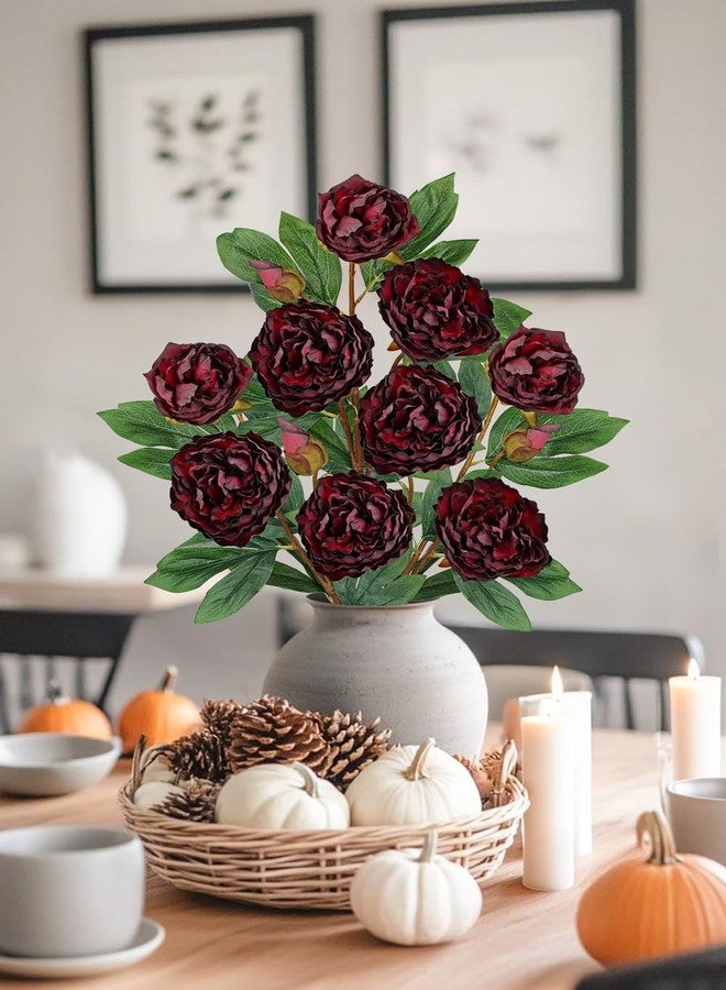 Briful 3 Pack Artificial Peony Flower 27.5" Tall Burgundy Silk Peonies Floral Stems Real Touch Faux Peony Flower for Wedding Bouquets Home Floral Arrangements Table Centerpieces DIY Décor - Image 5