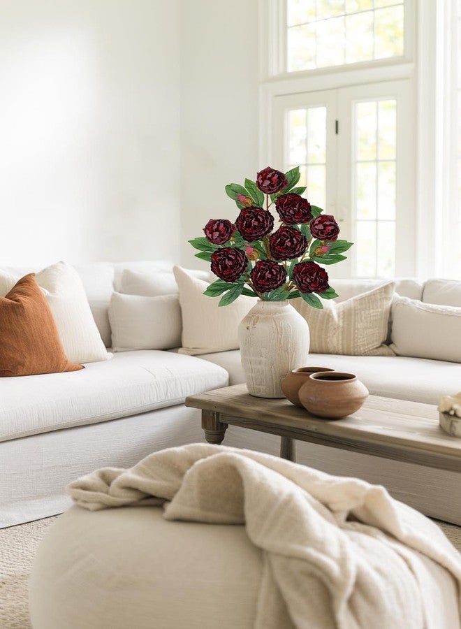 Briful 3 Pack Artificial Peony Flower 27.5" Tall Burgundy Silk Peonies Floral Stems Real Touch Faux Peony Flower for Wedding Bouquets Home Floral Arrangements Table Centerpieces DIY Décor - Image 4