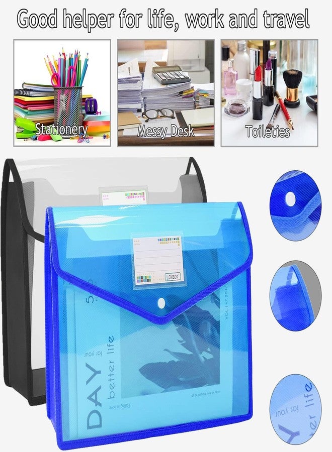 ANG A4 Plastic File Folder Poly Envelope Expanding File Wallet Document Organizer with Snap Closure & Label Pocket Clear Coloured Waterproof Accordion File Pouch for Office Home Storage- Set of 2 - Image 3