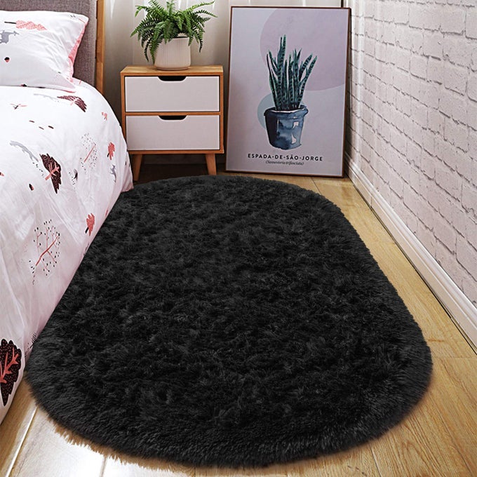 WASHABLE NONSLIP AREA RUGOVAL FLUFFY ULTRA SOFT AREA RUGS FOR BEDROOM PLUSH SHAGGY CARPET FOR KIDS ROOM BEDSIDE NURSERY MATS 26 X 53FT BLACK