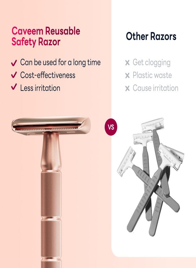 CAVEEM Rose Gold Double-Edge Safety Razor, Single-Blade Razors with 5 Stainless Steel Blades, Reusable Metal Razor for Men and Women - Image 5