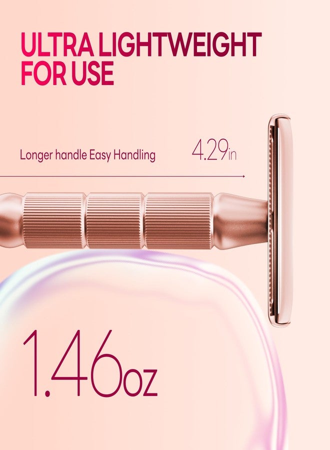 CAVEEM Rose Gold Double-Edge Safety Razor, Single-Blade Razors with 5 Stainless Steel Blades, Reusable Metal Razor for Men and Women - Image 2
