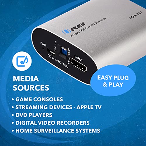 OREI eARC 4K 60Hz Audio Extractor Converter 18G HDMI 2.0 ARC Support - HDCP 2.2 - Dolby Digital/DTS Passthrough CEC, HDR, Dolby Vision Supported (HDA-927 Upgraded) - Image 2