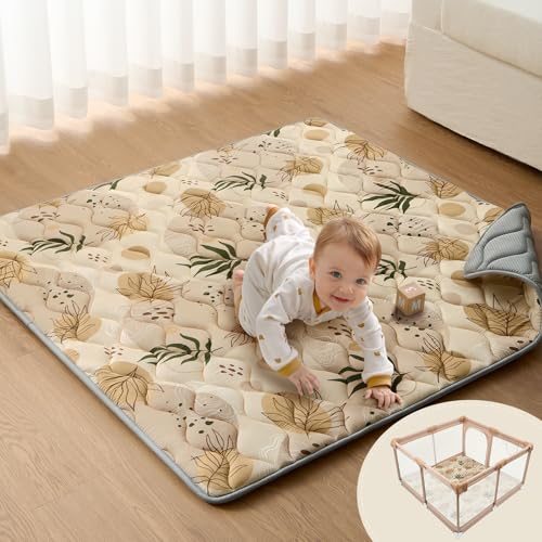 Blissful Diary Baby Play Mat, 47x47 Infant Play Mat for Playpen, Thicken Foam Cushioned Baby Mat for Floor, Non-Slip Kids Play Mat, Washable Baby Playmat for Babies,Toddlers, Earth Tones Design - Image 1
