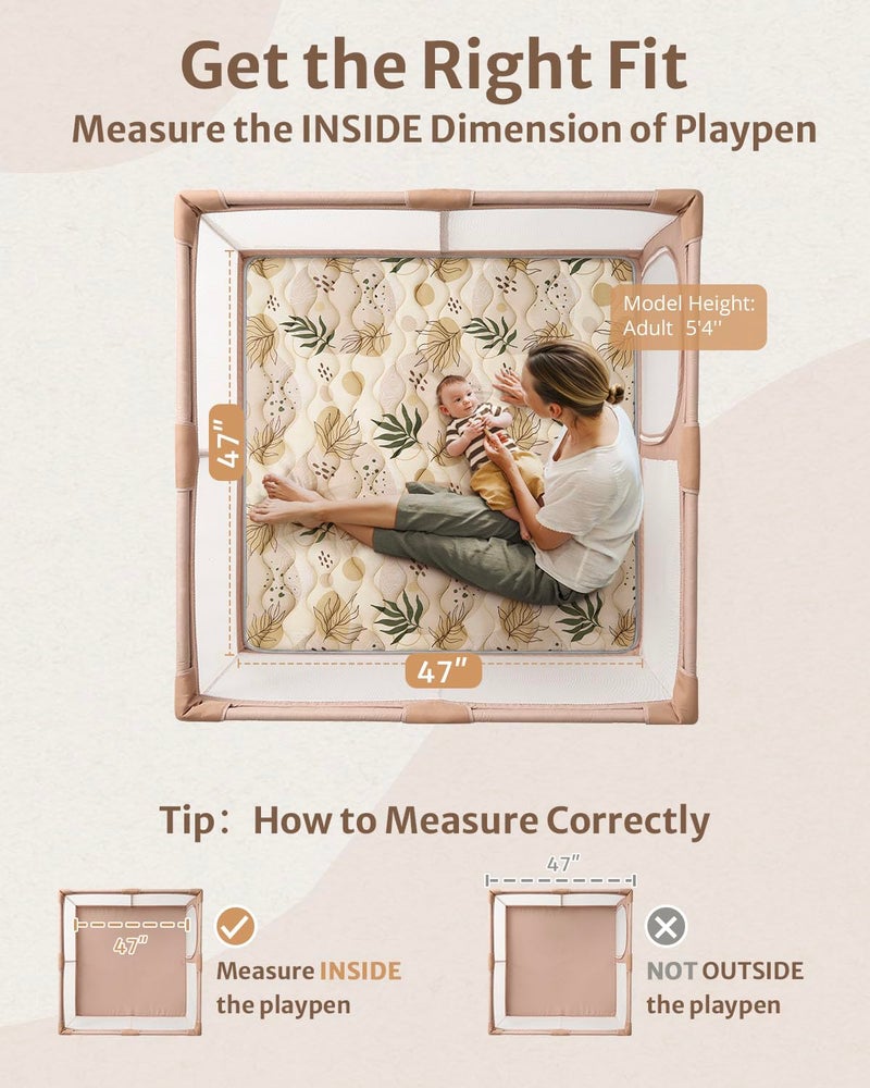 Blissful Diary Baby Play Mat, 47x47 Infant Play Mat for Playpen, Thicken Foam Cushioned Baby Mat for Floor, Non-Slip Kids Play Mat, Washable Baby Playmat for Babies,Toddlers, Earth Tones Design - Image 2