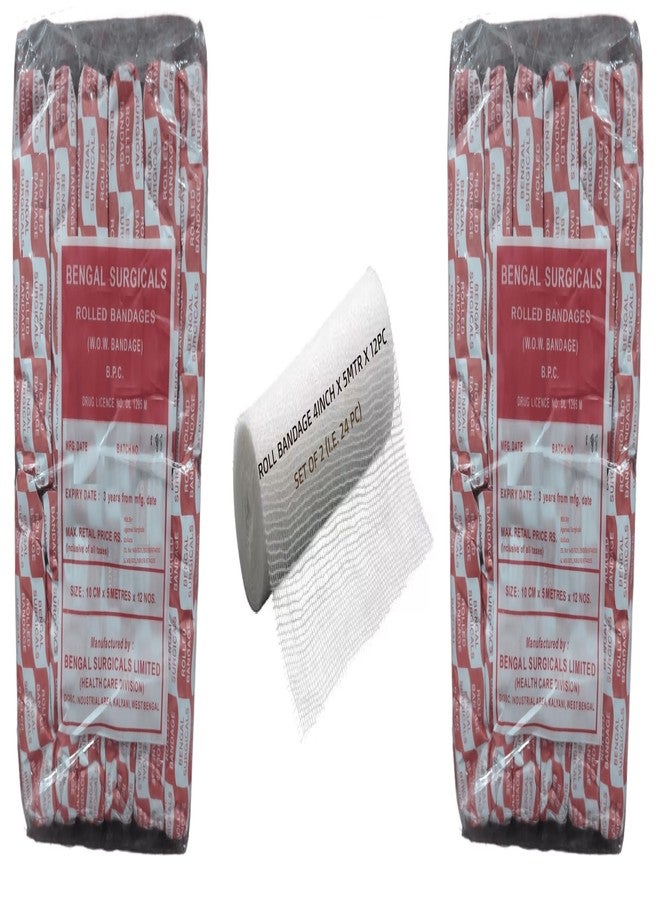 Agarwals Absorbent Cotton Medical Gauze Roll Bandage 4inch(10cm x 5mtr)(2Pack i.e.24Rolls) - Image 1