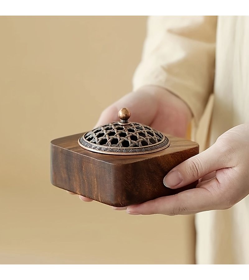 Solid Handcrafted Hardwood Square Incense Burner for Meditation Tea Ceremony - Image 3