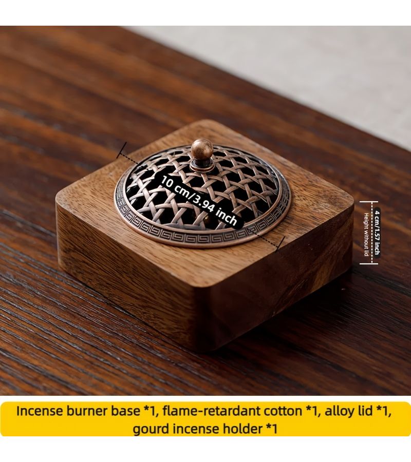 Solid Handcrafted Hardwood Square Incense Burner for Meditation Tea Ceremony - Image 1