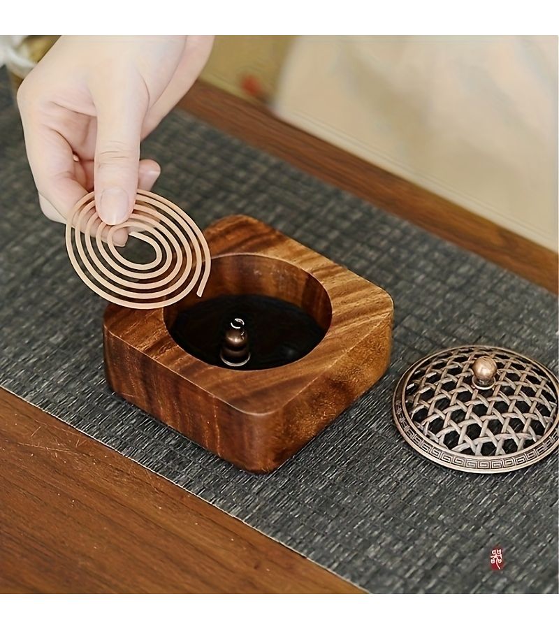 Solid Handcrafted Hardwood Square Incense Burner for Meditation Tea Ceremony - Image 5