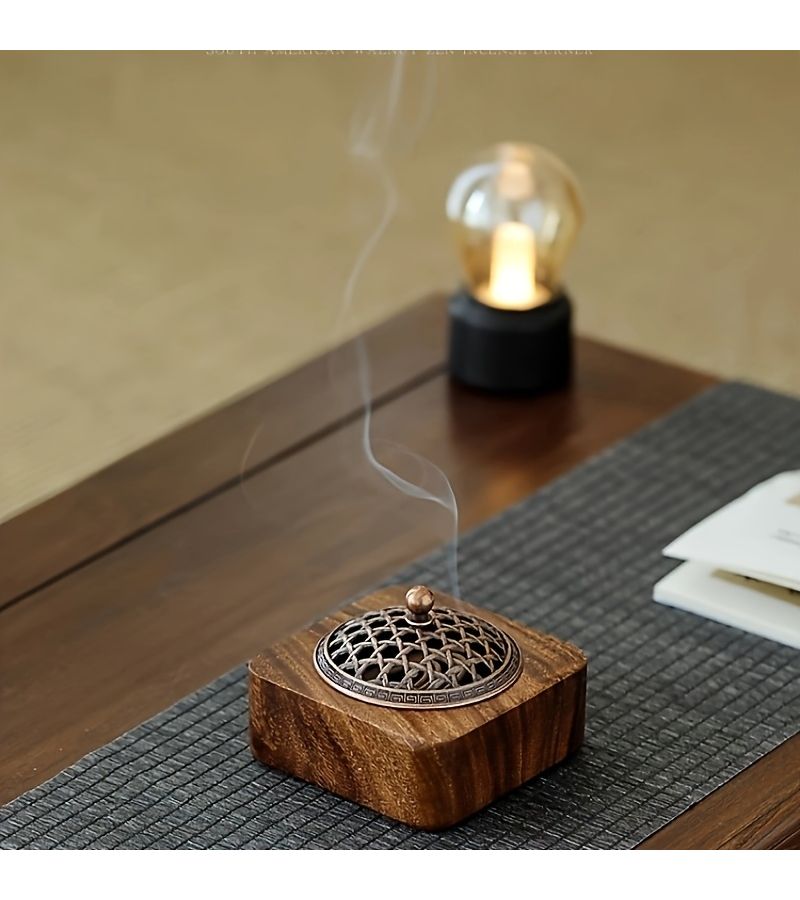 Solid Handcrafted Hardwood Square Incense Burner for Meditation Tea Ceremony - Image 2