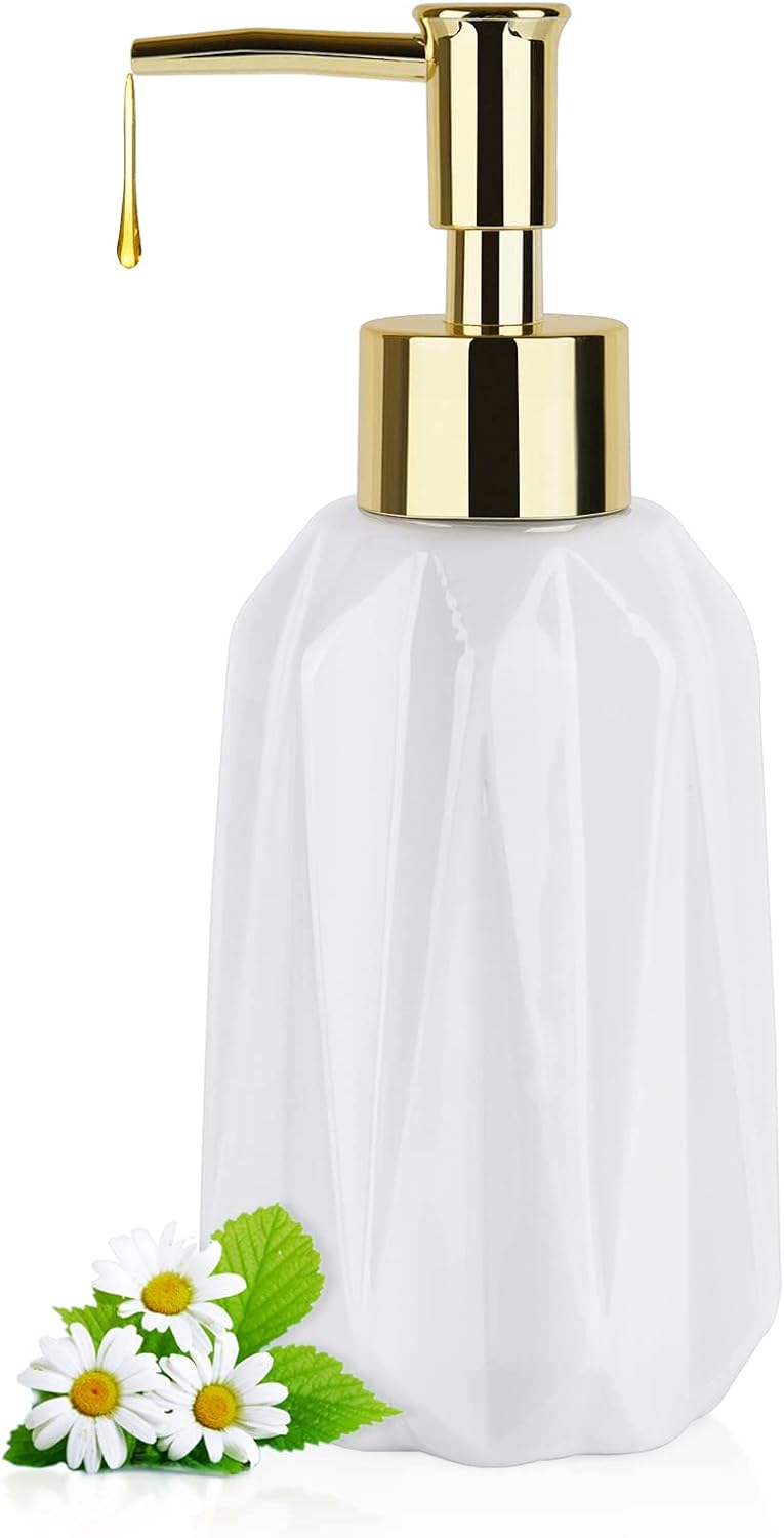 Natheeph Dish Soap Dispenser, Hand Soap Dispenser Ceramic Bottle, Refillable Liquid Great for Kitchen Dish Soap, Hand Soap, Essential Oil & Lotion (New White) - Image 1