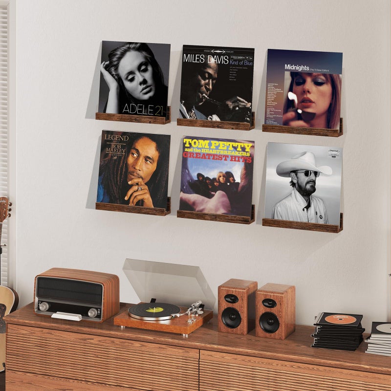BCOZLUX Vinyl Record Shelf Wall Mount, 12 inch Wooden Album Record Holder Display, Pack of 6 Floating Shelves for Wall, Magazine Rack, Kids Bookshelf for Bedroom, Living Room, Rustic Brown - Image 4