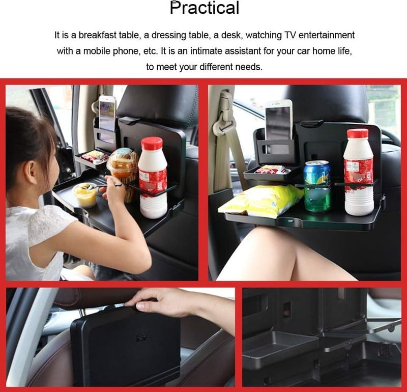 AutoBizarre Car Back Seat Food Tray Table Organizer Back Seat Mounted Foldable Dining Table Multi-Functional Portable Snack Tray with Water Cup Bottle Holder Phone Holder Universal for All Cars - Image 4